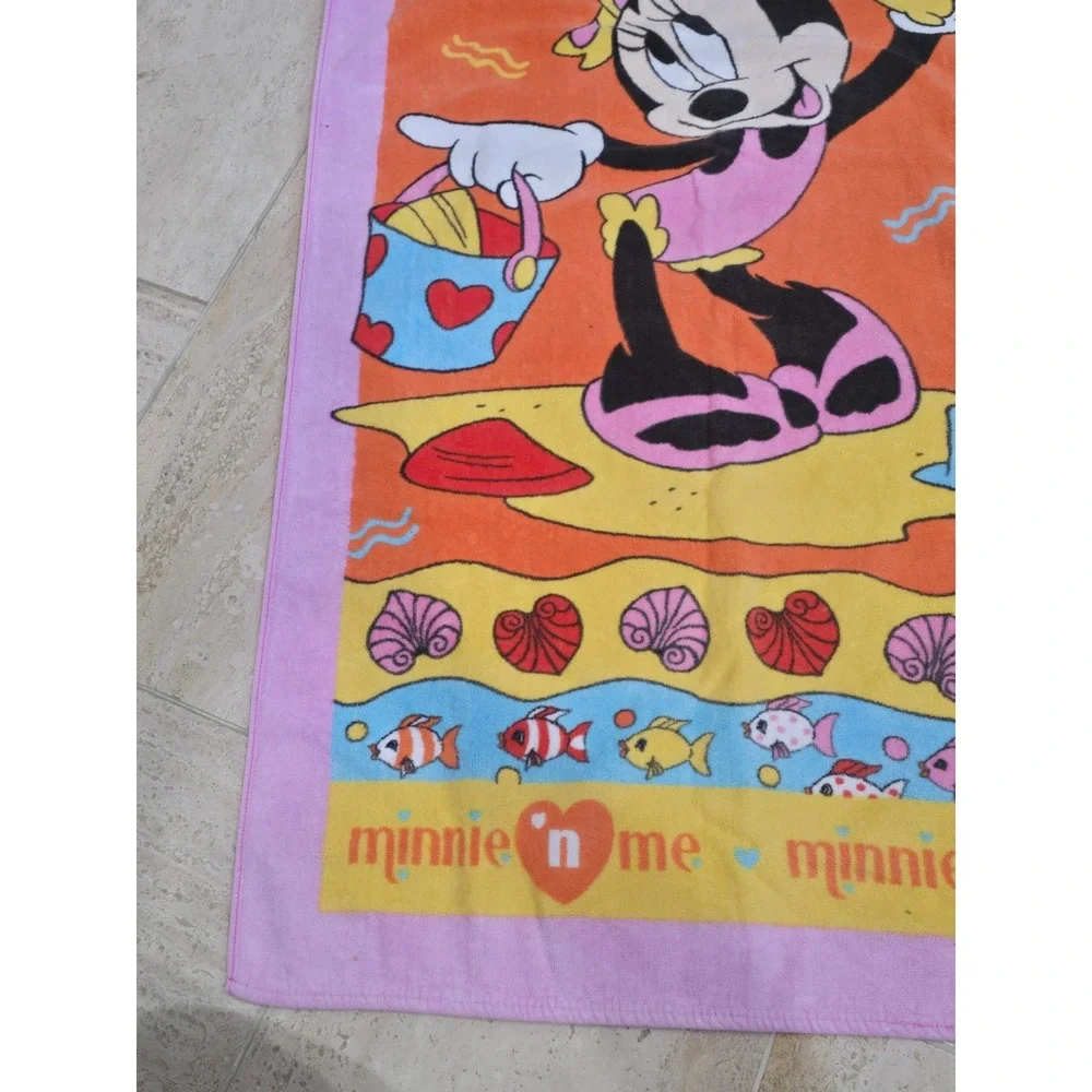 Vintage Minnie 'n‎ Me Mouse Beach Bath Towel Franco Pink Orange Fish 52x28